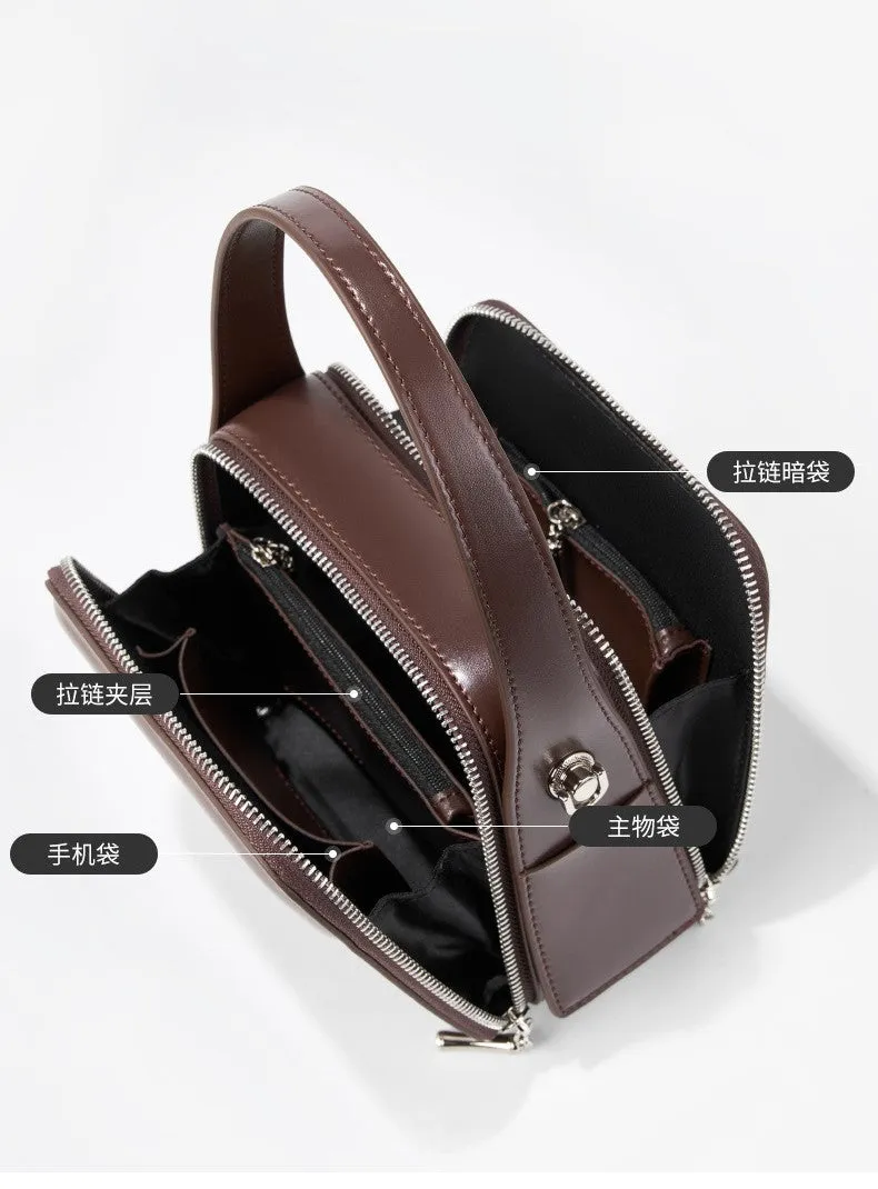 17CM leather design hanging ear series commuting eaves handbag 2939 coffee