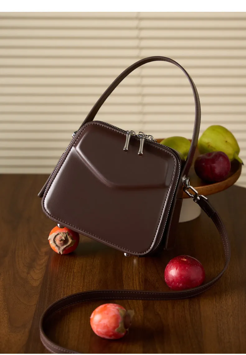 17CM leather design hanging ear series commuting eaves handbag 2939 coffee