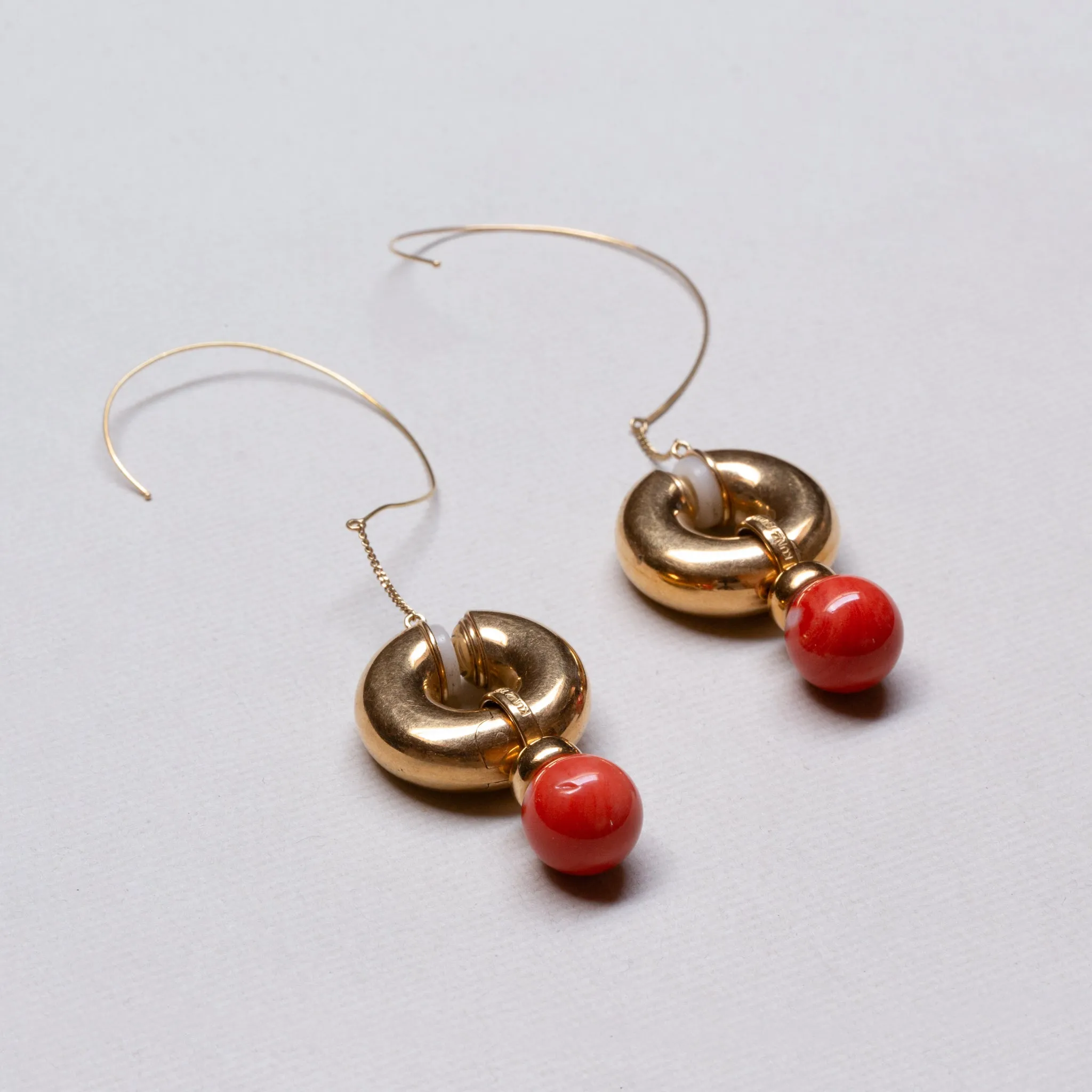 18ct Gold Clip Hoop Earrings with Coral