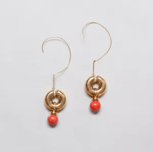 18ct Gold Clip Hoop Earrings with Coral