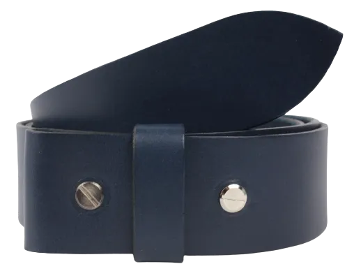 2 Inch Wide (50mm) Blue Full Grain Leather Belt Strap Made to Measure Chicago Screws