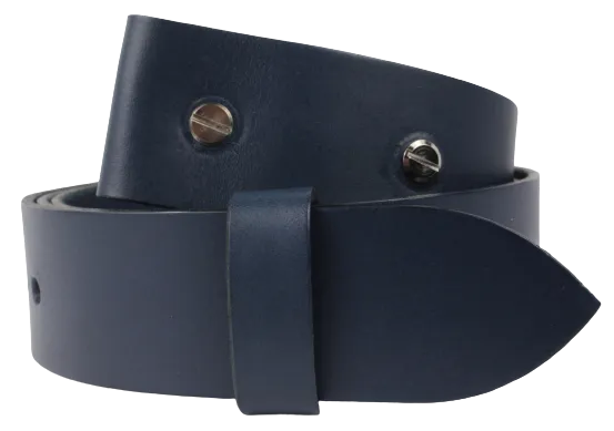 2 Inch Wide (50mm) Blue Full Grain Leather Belt Strap Made to Measure Chicago Screws