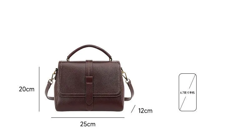 25CM cowhide single shoulder crossbody large capacity women's bag 2879 wine coffee