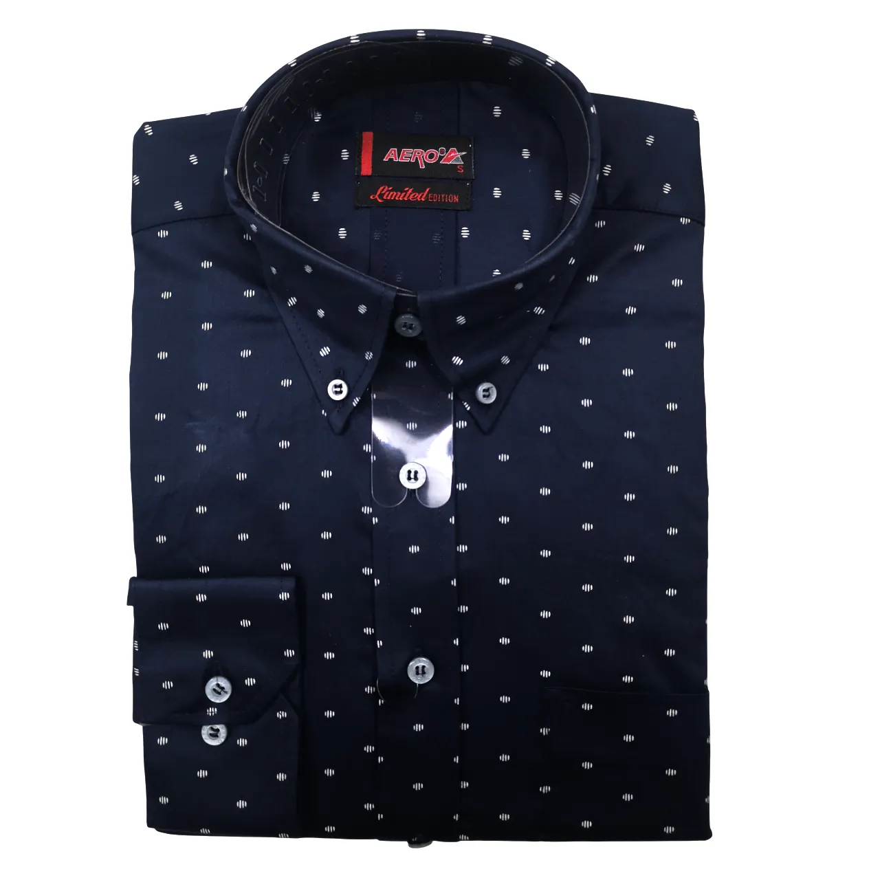 Aero LS Navy Polka Pattern Shirt