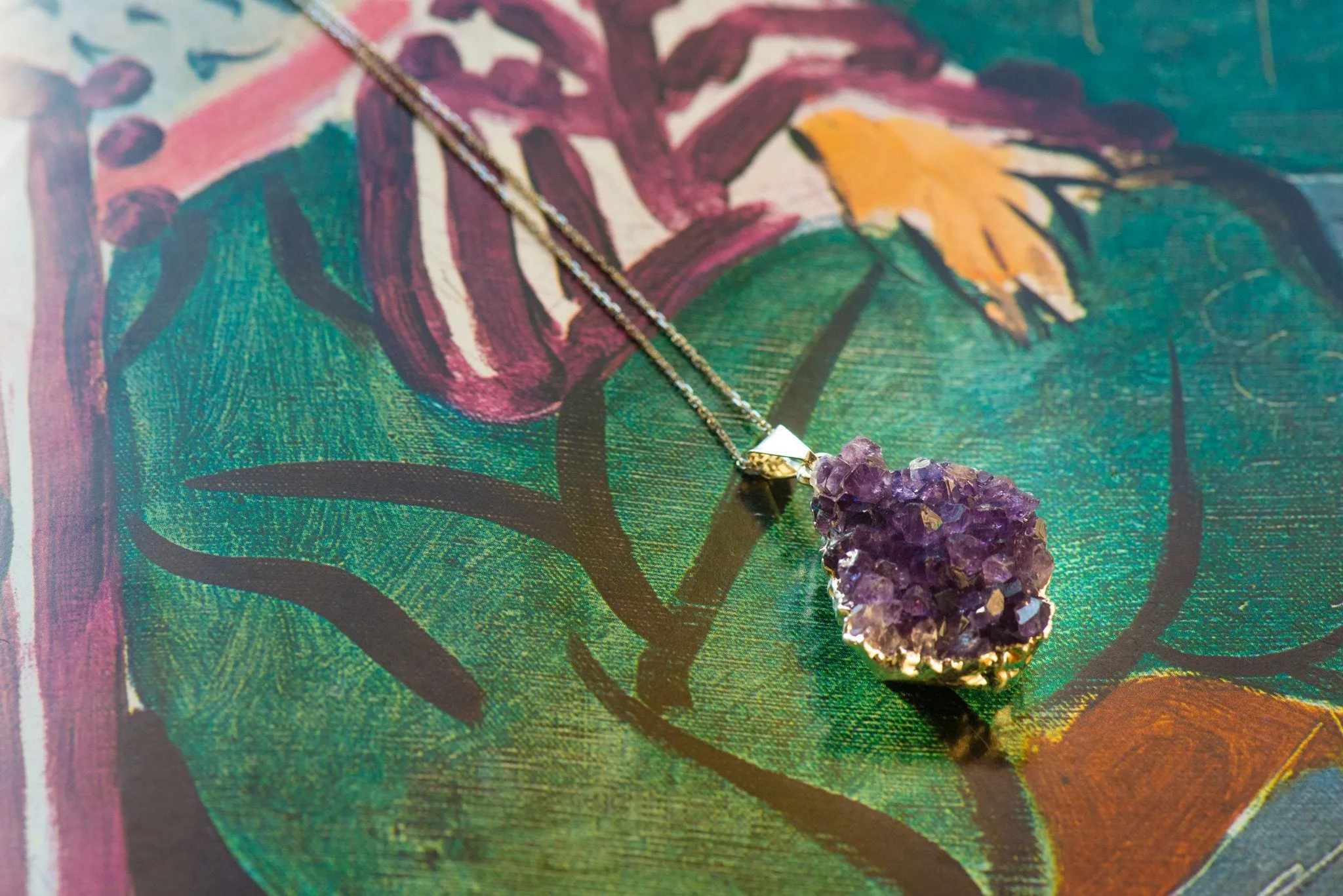 Amethyst Cluster Pendant on Sterling Silver Chain