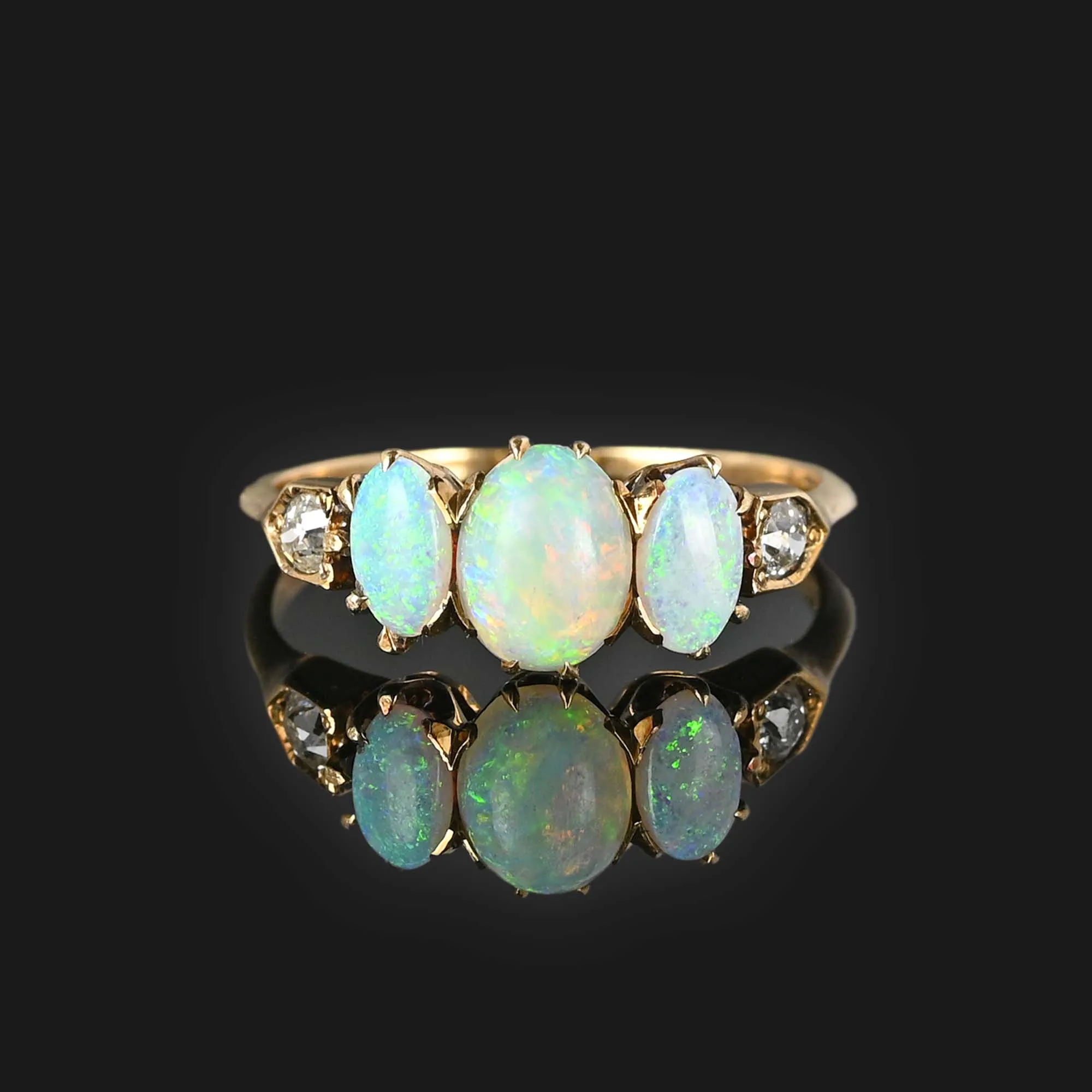 Antique European Diamond Opal Ring in 14K Gold