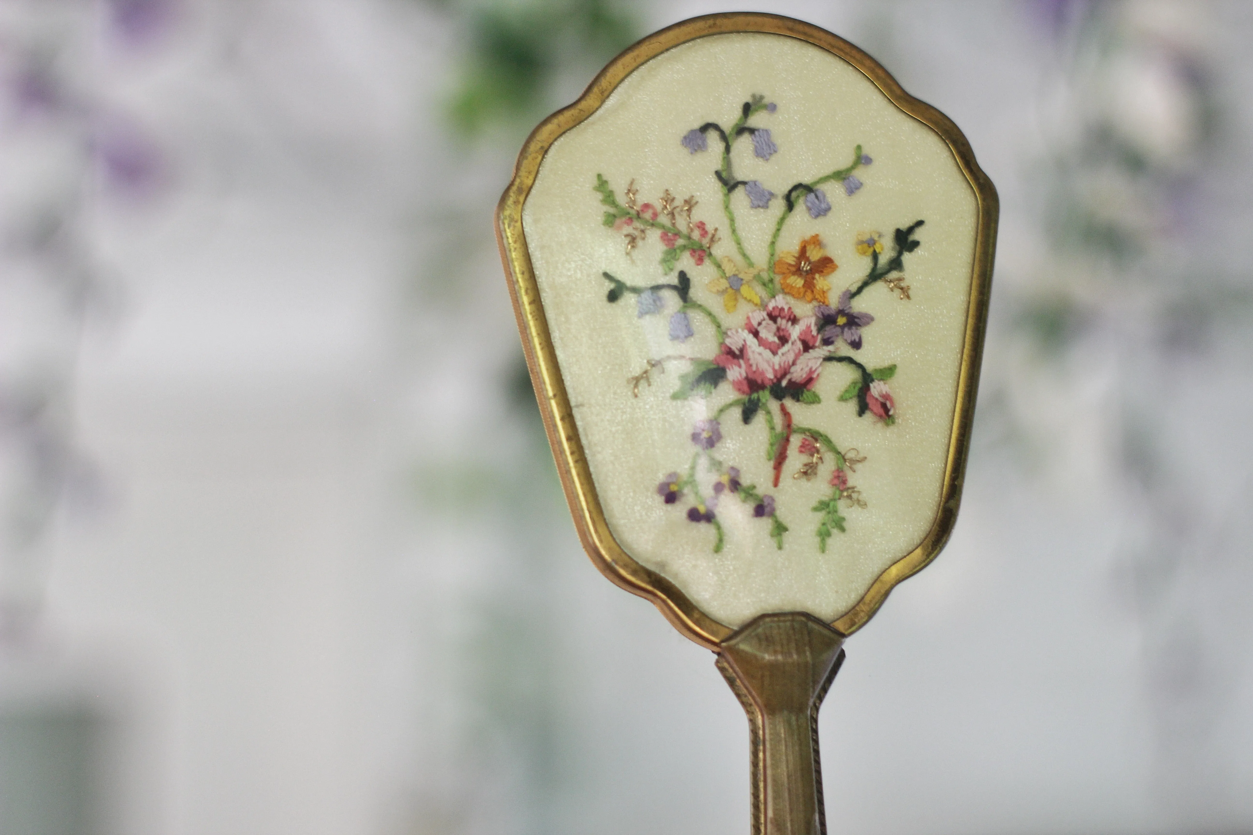 Antique Floral Needlepoint Vanity Set