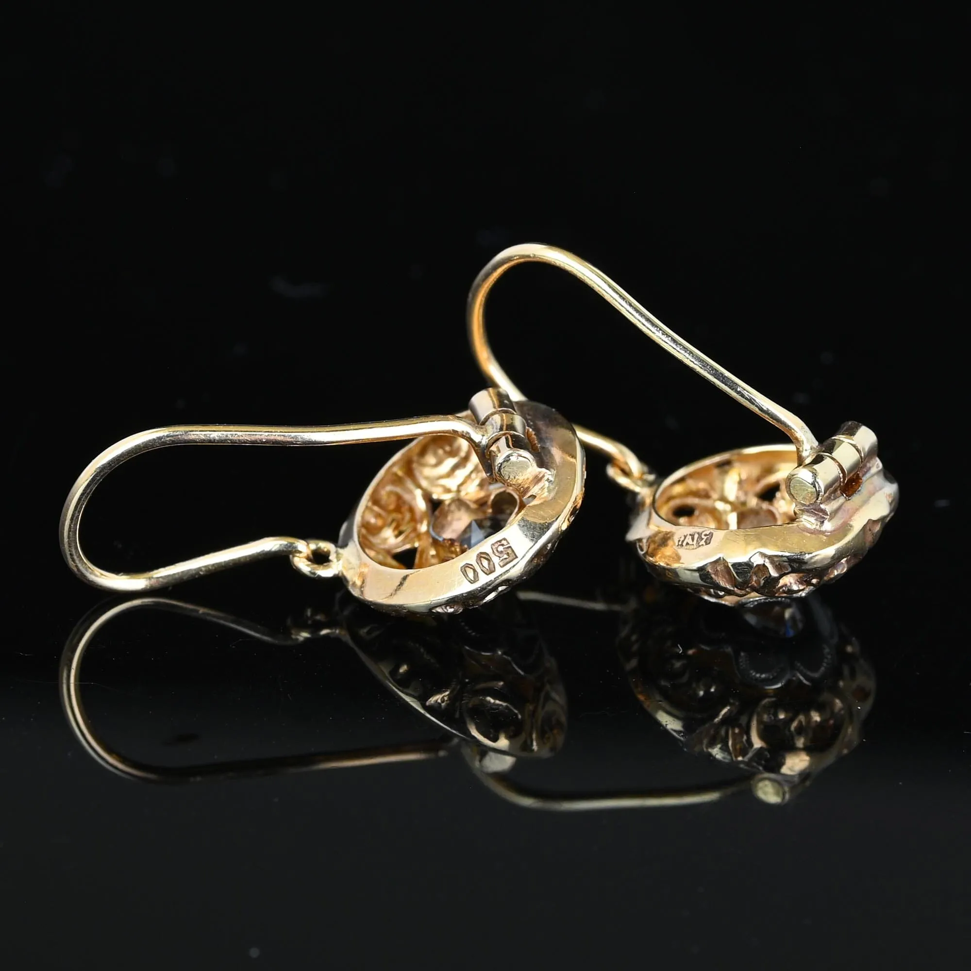 Antique Victorian Diamond Paste Dormeuse Earrings in 12K Gold