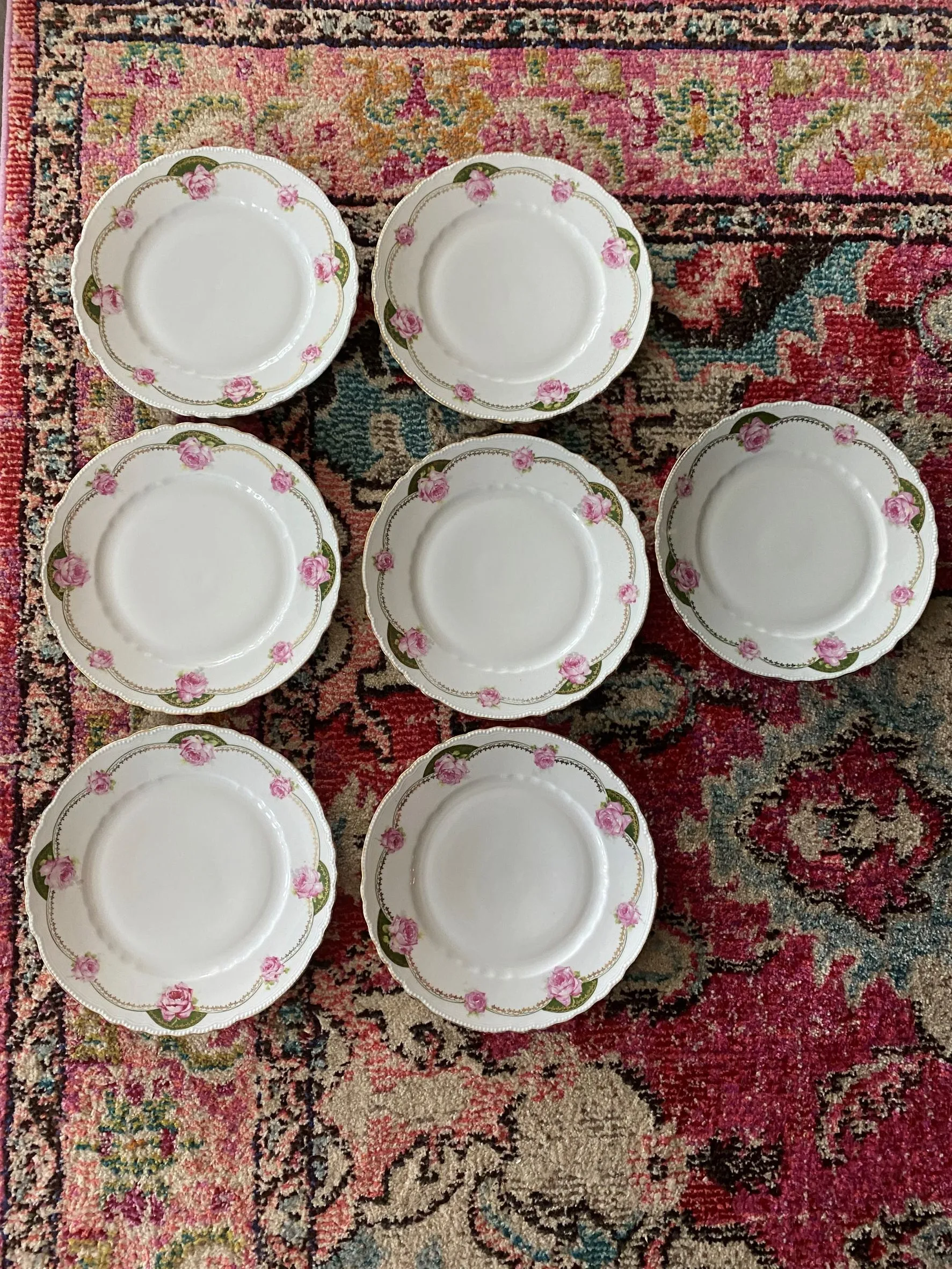 Antique Vintage Pink Plates - Set of 7 Ophelia, Austria