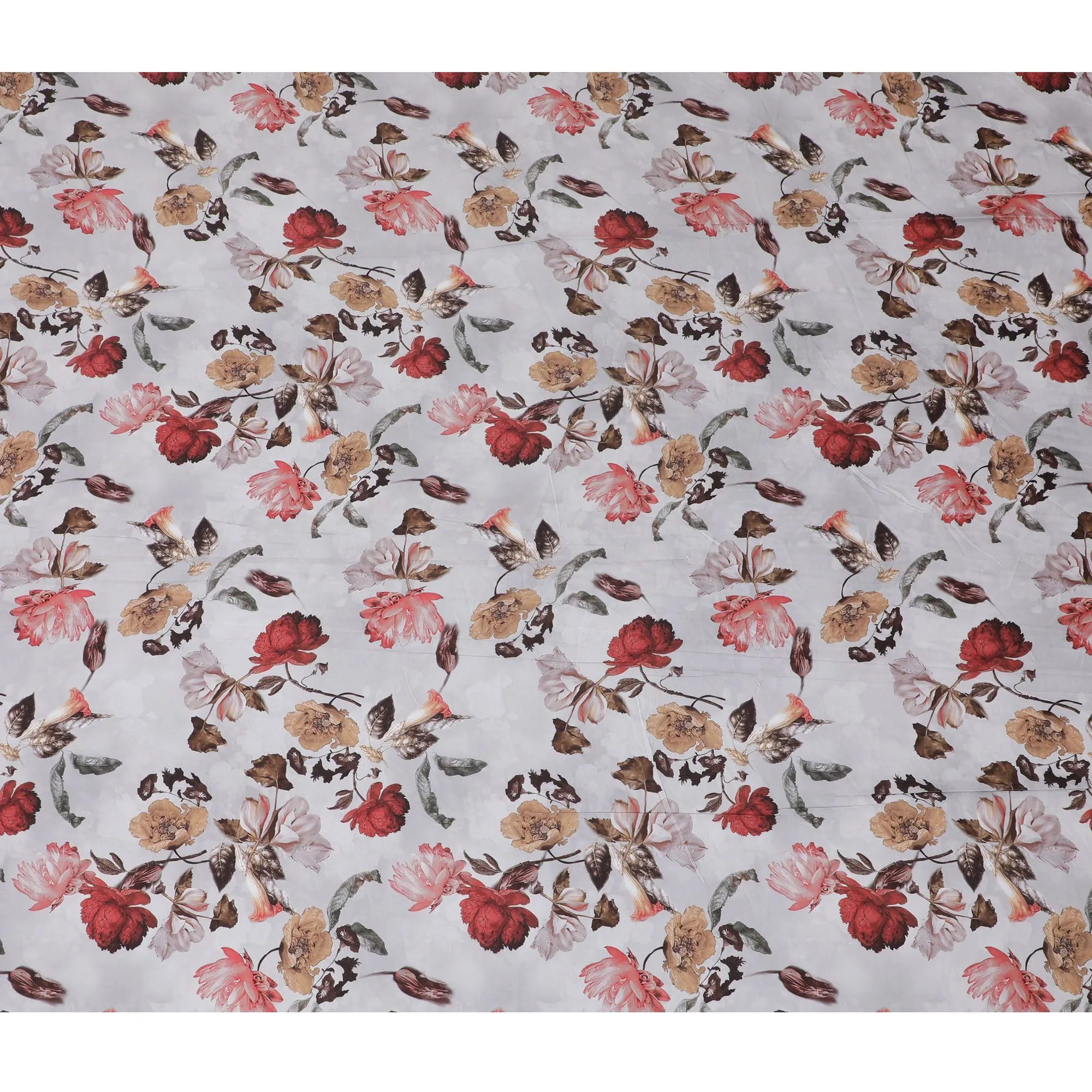 Autumn Bloom Synthetic Modal Satin Fabric - Rustic Floral Print, 110cm Wide - Buy Online in Meters-D18343