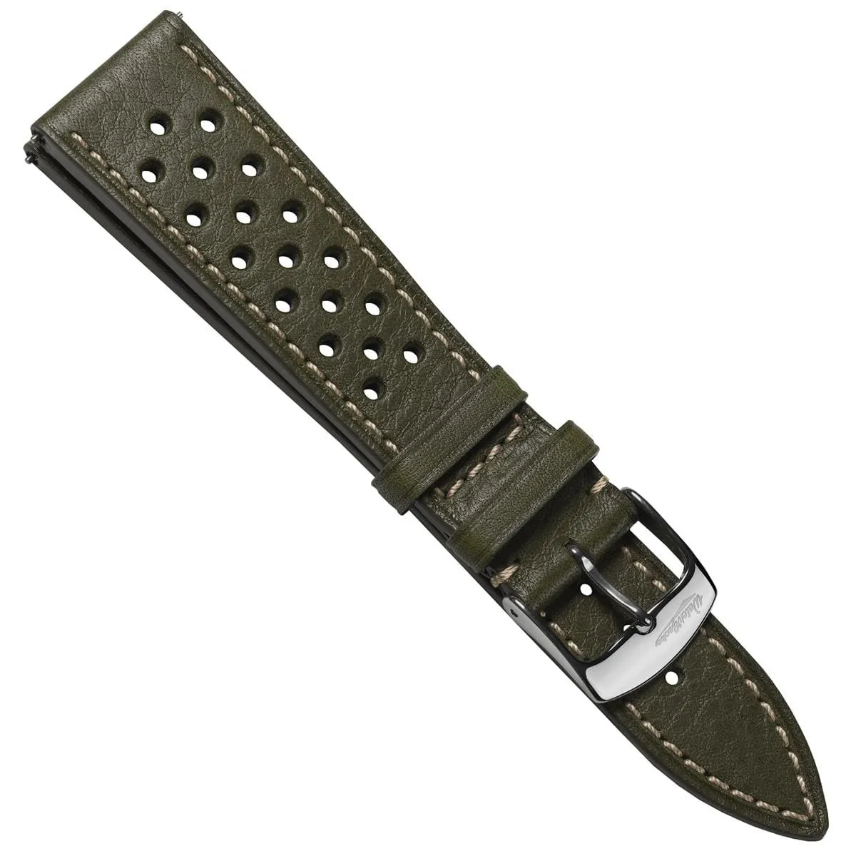 Beaufort Racing Badalassi Carlo Minerva Box Leather Perforated Watch Strap - Olive Green