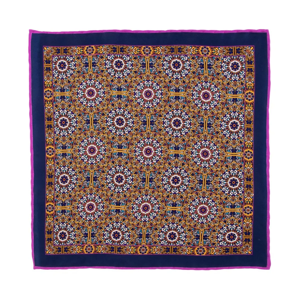 Blue and Yellow Mandala of Energy Duchesse Silk Pocket Square