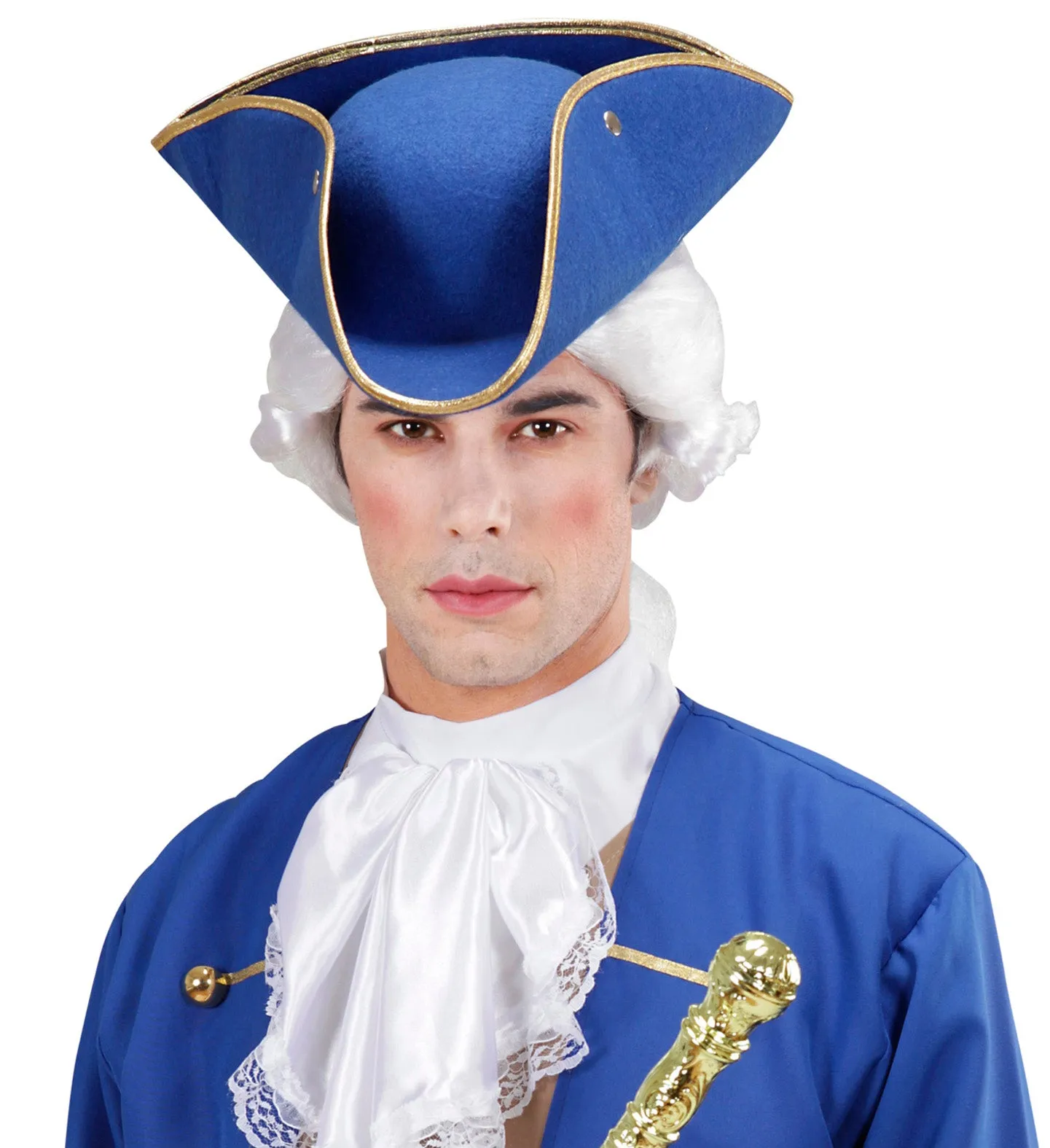 Blue Tricorn Hat with Gold Trim