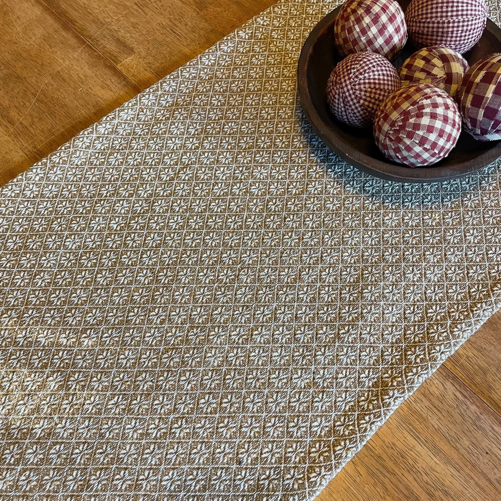 Cherry Blossom Mustard and Creme Woven Table Runner 56"