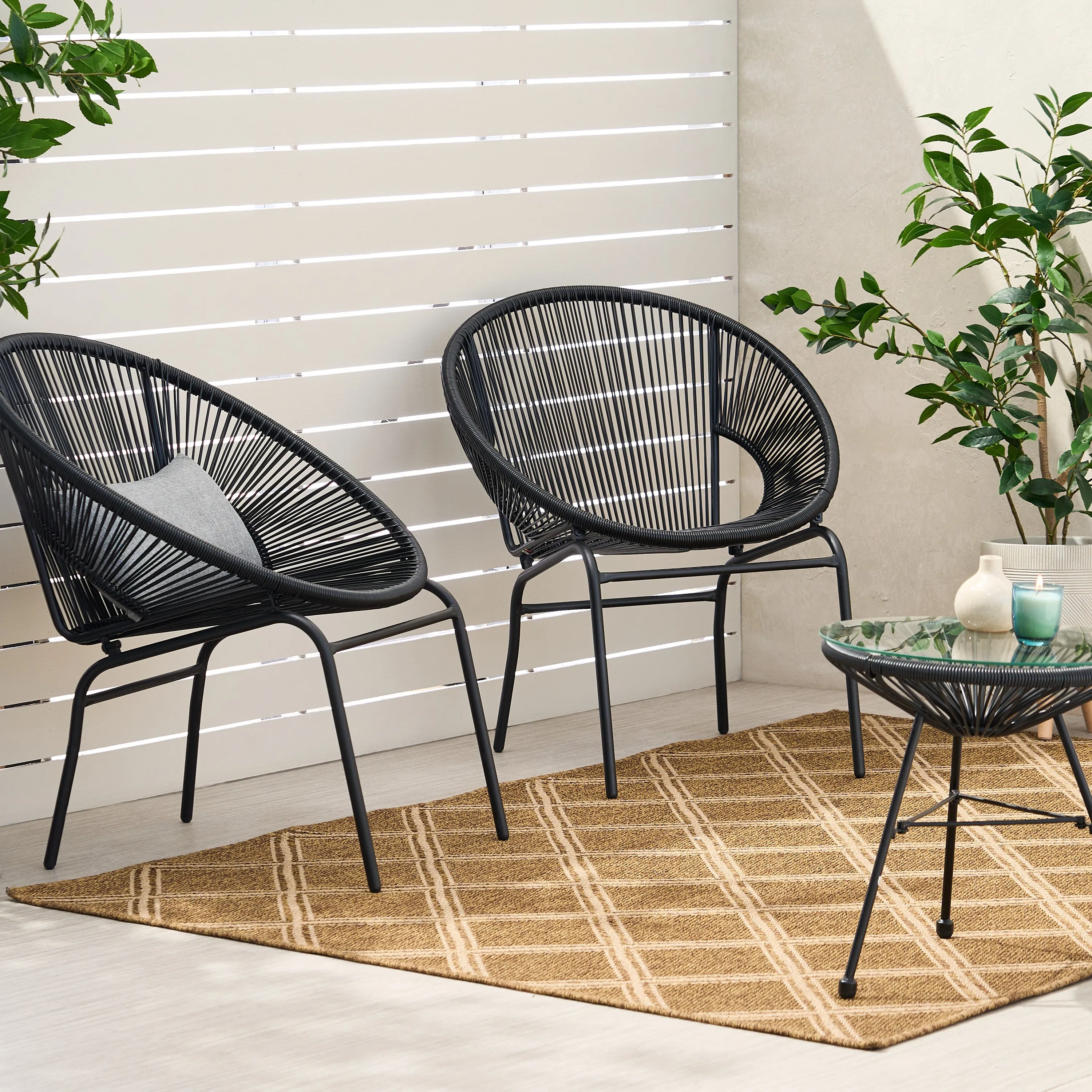 Chrissy Outdoor Modern 2 Seater Faux Rattan Chat Set