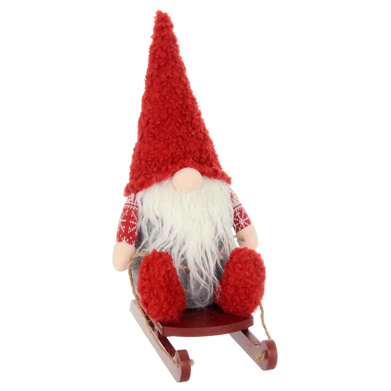 Christmas Gonk On Wooden Sledge Decoration Festive Gnome 36cm