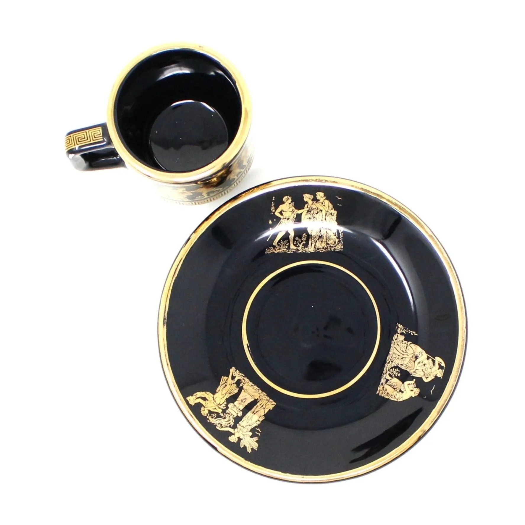 Demitasse & Saucer, T. Dagounis, 24K Gold & Black, Hand Made in Greece, Vintage