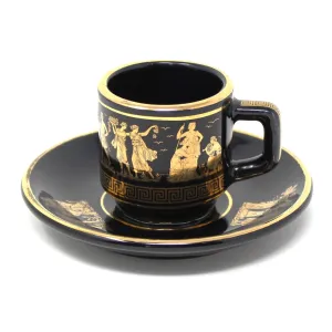 Demitasse & Saucer, T. Dagounis, 24K Gold & Black, Hand Made in Greece, Vintage