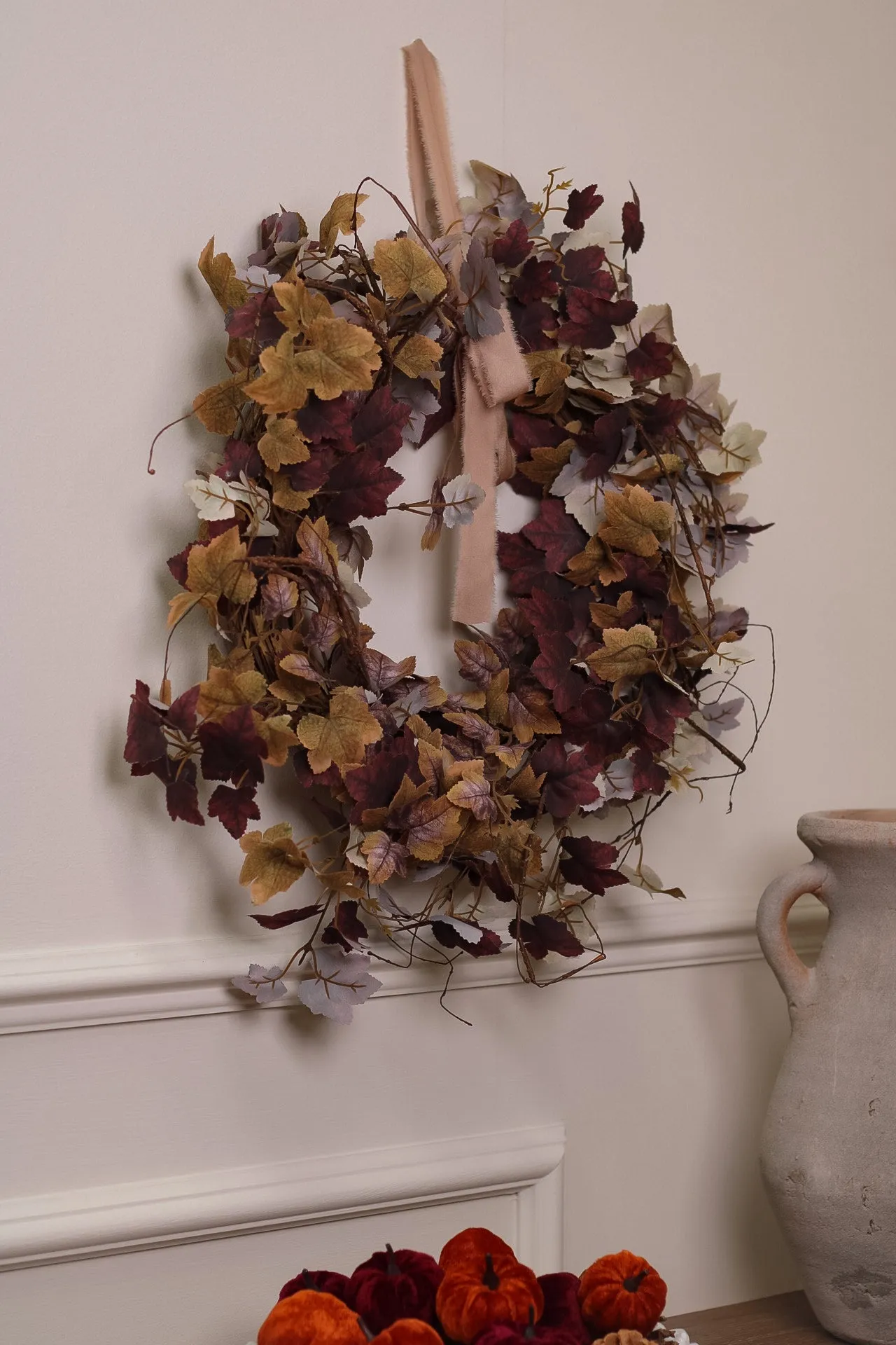 Faux Rustic Autumn Leaves Wreath