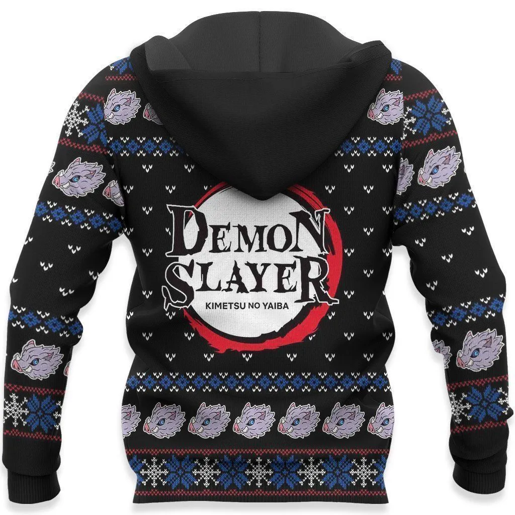 Giftngon - Inosuke Ugly Christmas Sweater Demon Slayer Anime Xmas Gift Custom Clothes For Kids