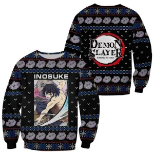 Giftngon - Inosuke Ugly Christmas Sweater Demon Slayer Anime Xmas Gift Custom Clothes For Kids