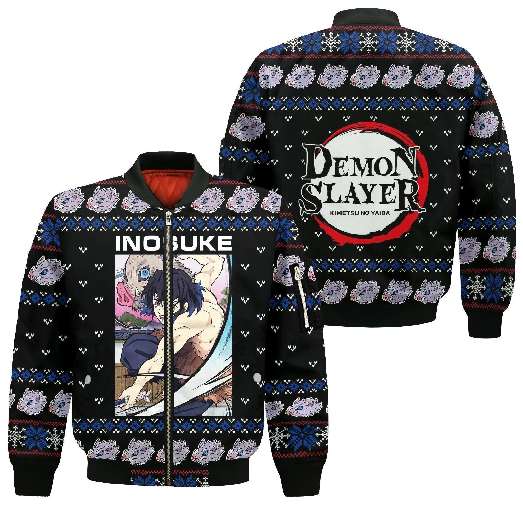 Giftngon - Inosuke Ugly Christmas Sweater Demon Slayer Anime Xmas Gift Custom Clothes For Kids