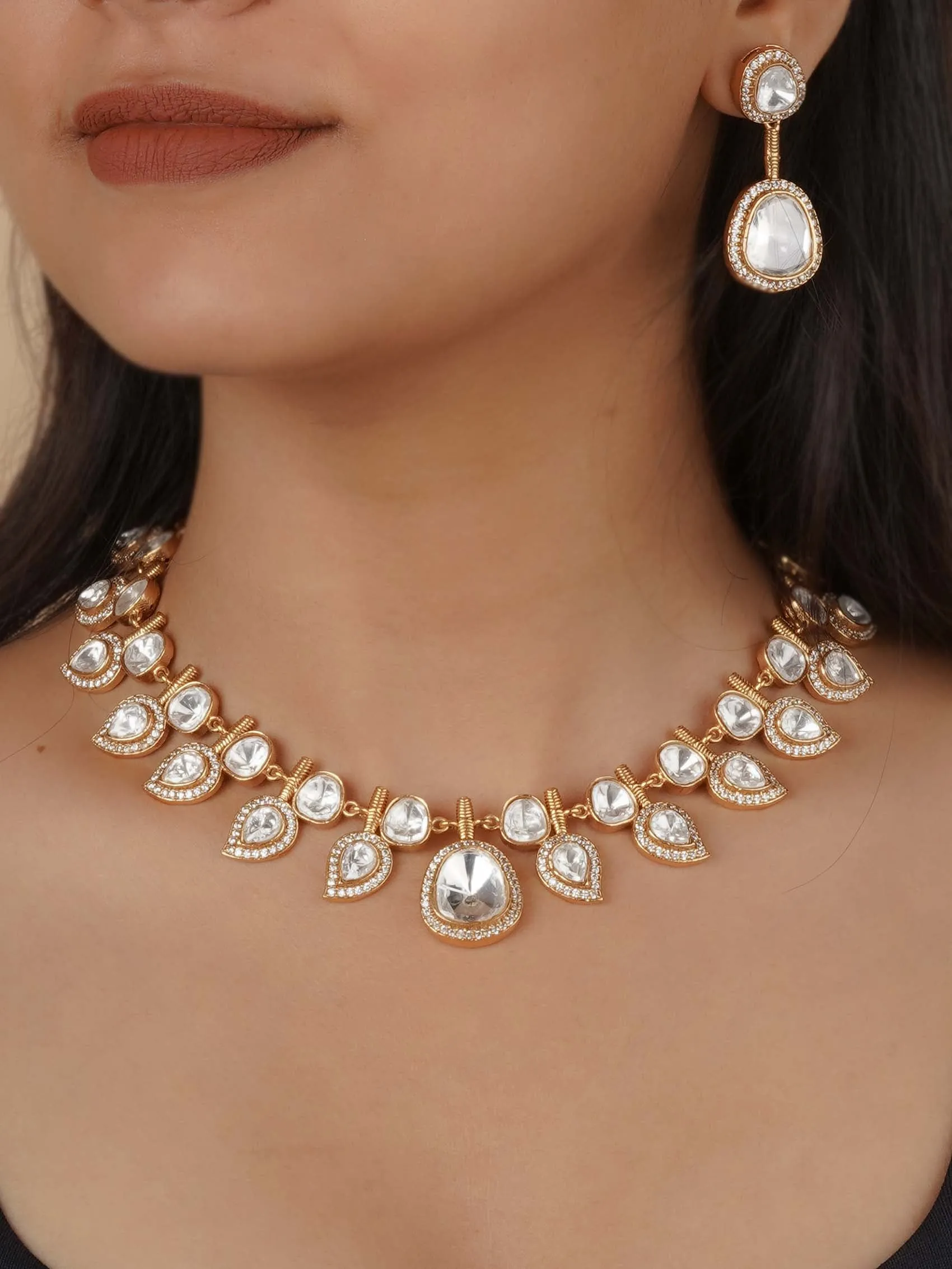 Gold Plated Faux Polki Necklace Set - PK-S270