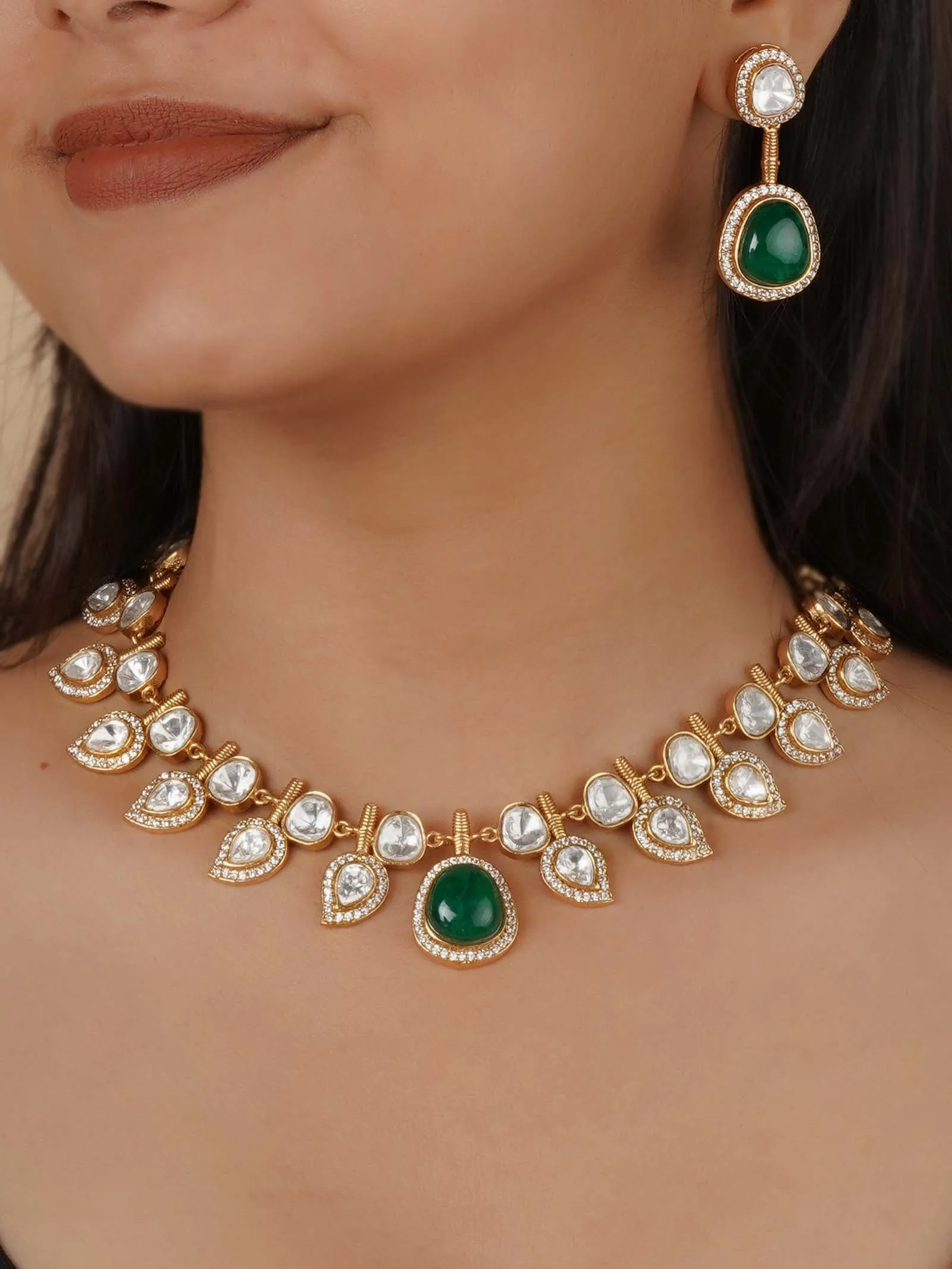 Gold Plated Faux Polki Necklace Set - PK-S270