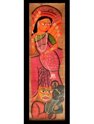 Kalighat Painting - Goddess Durga (24" X 8")