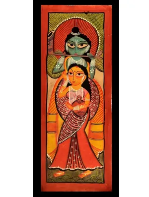 Kalighat Painting - Radha Krishna (28" X 11")