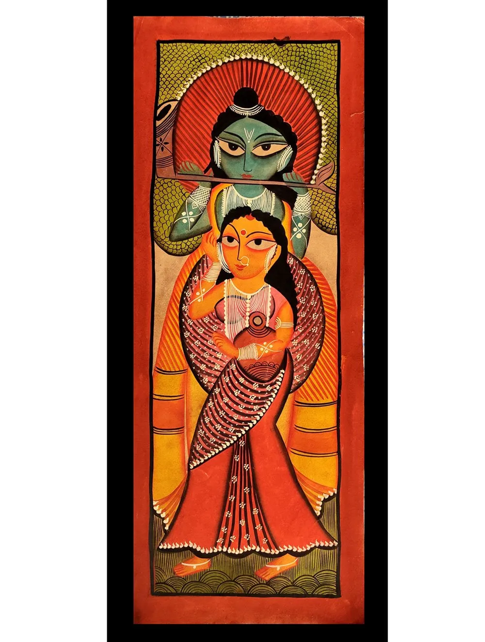 Kalighat Painting - Radha Krishna (28" X 11")