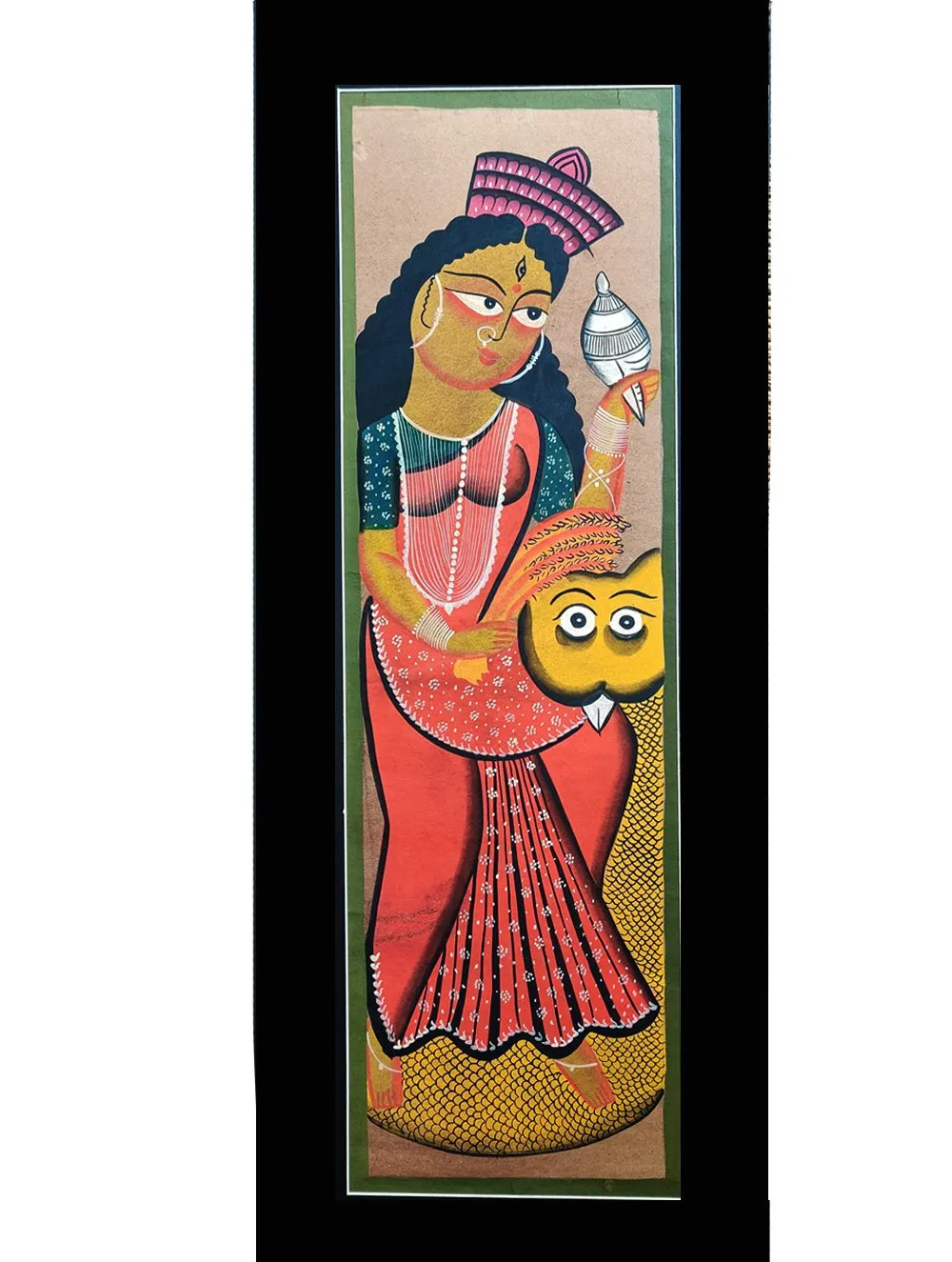 Large Kalighat Art Painting with Mount - Goddess Lakshmi (27" X 10")