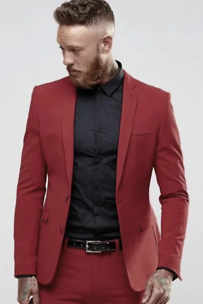 Man Classic Red Suit Wedding Formal Two Piece Suit Slim Fit Suit Tailoring Suit bespoke menswear