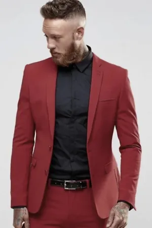 Man Classic Red Suit Wedding Formal Two Piece Suit Slim Fit Suit Tailoring Suit bespoke menswear