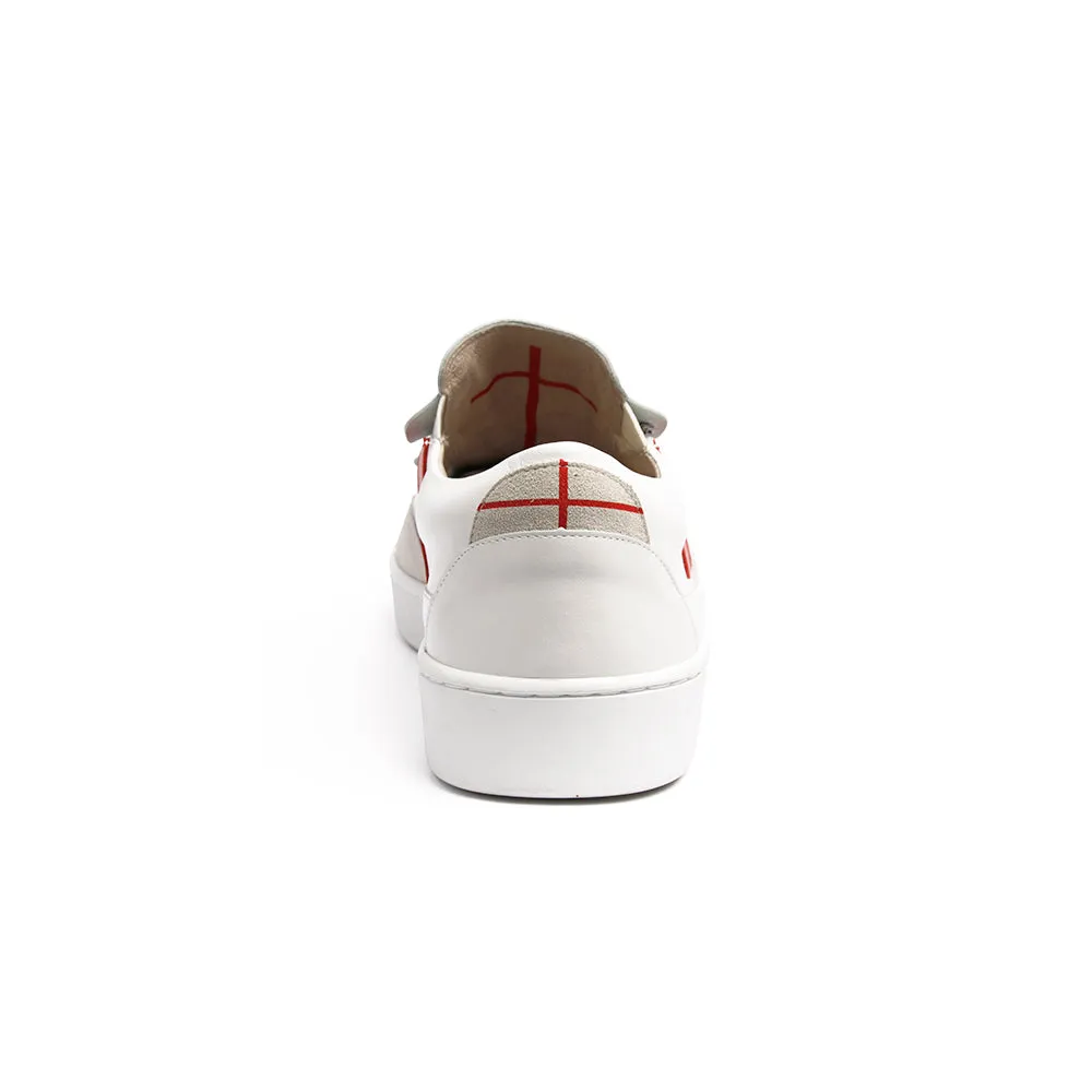 Men's Pastor White Red Leather Sneakers 01891-001