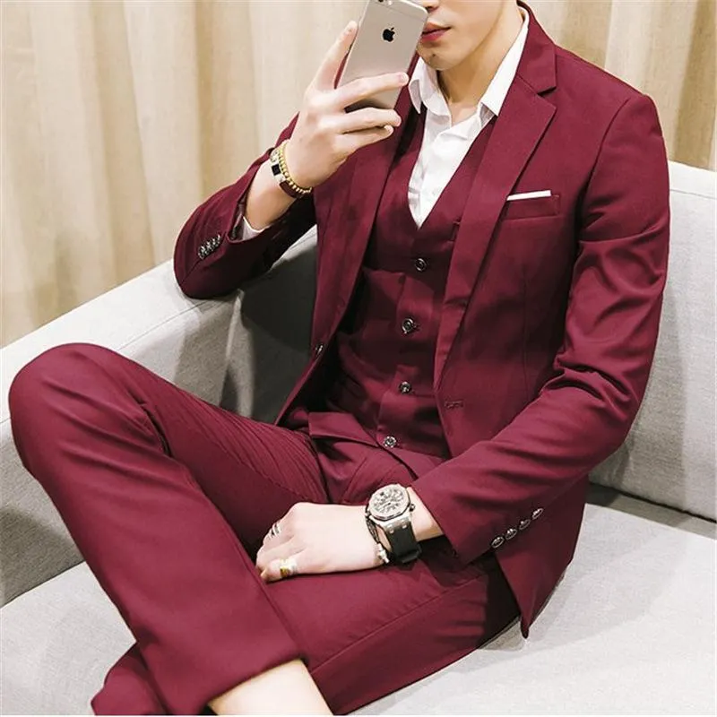 Mens Slim Fit wedding Suits three piece Groom formal Suit