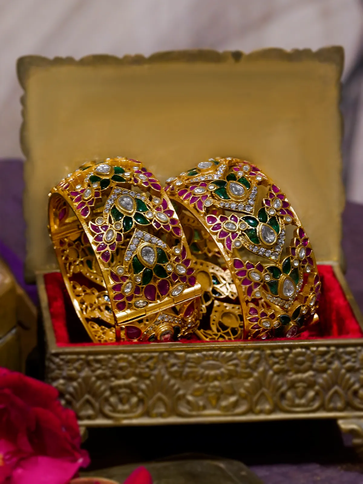 Multicolor Gold Plated Jadau Kundan Bangles - MO-B2M