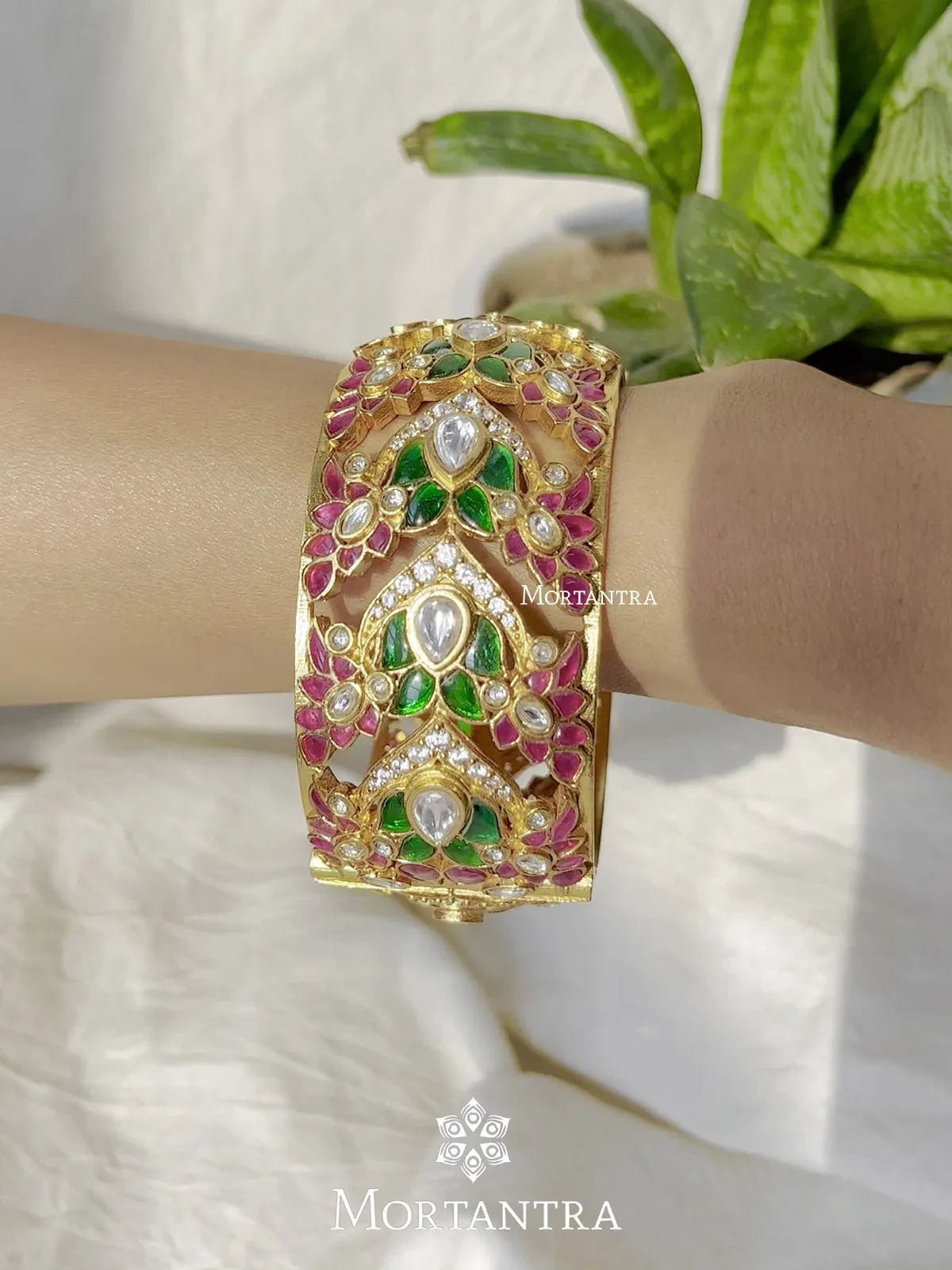 Multicolor Gold Plated Jadau Kundan Bangles - MO-B2M