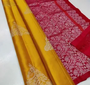 Pleasurable Mustard Soft Silk Saree With Serendipity Blouse Piece