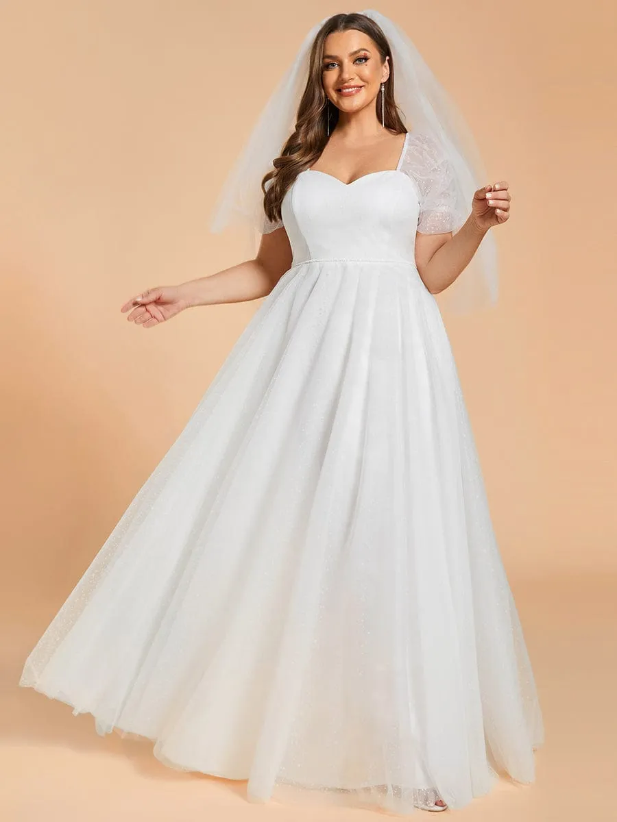 Plus Size A-Line Tulle Sweetheart Neckline Wedding Dress with Lantern Sleeves