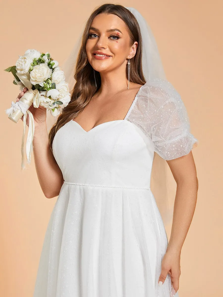 Plus Size A-Line Tulle Sweetheart Neckline Wedding Dress with Lantern Sleeves