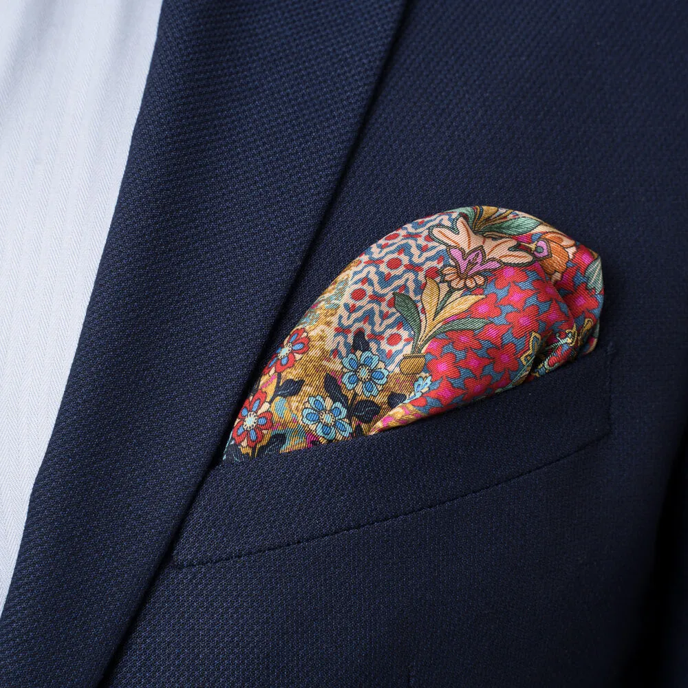 Porta Catania and Porta Messina Blue Silk Twill Pocket Square