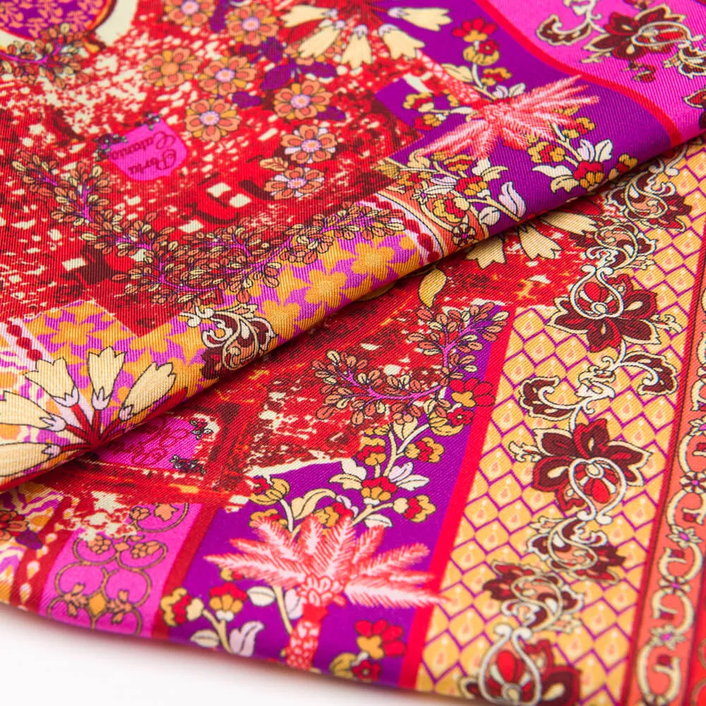 Porta Catania and Porta Messina Orange and Pink Silk Twill Pocket Square