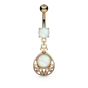 Rose Gold Opal Glitter Vintage Belly Ring