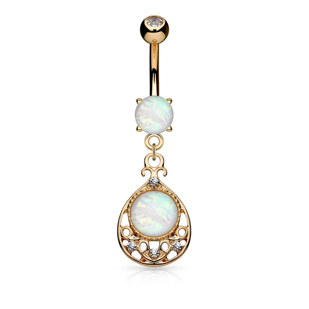 Rose Gold Opal Glitter Vintage Belly Ring