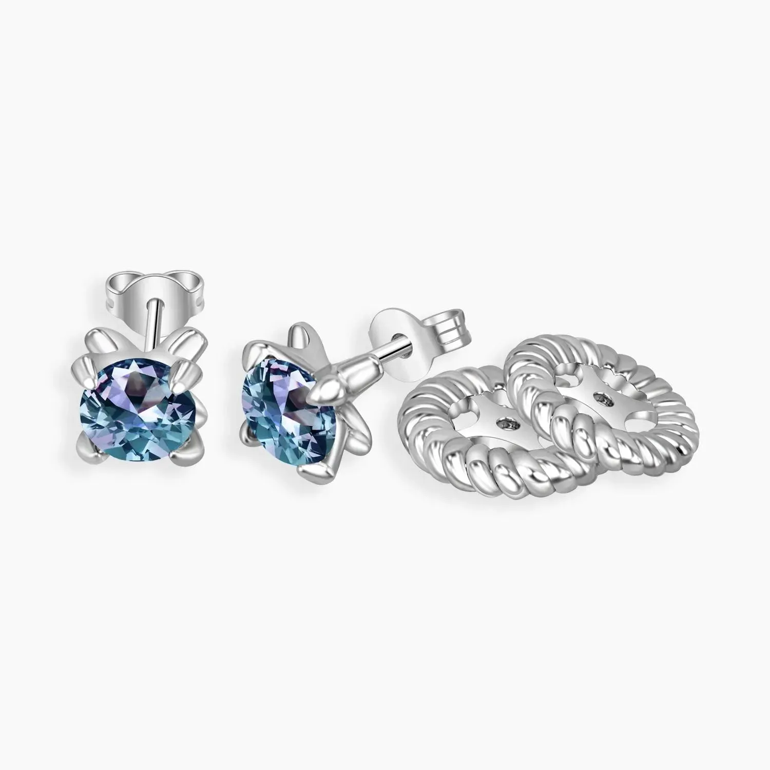 Round Shape Alexandrite Convertible Stud Earrings in Silver - Irosk Australia ®