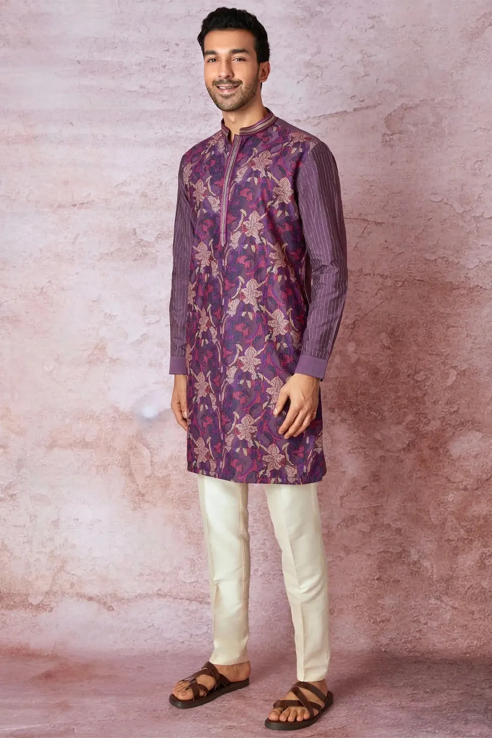 Royal Purple Cross-Stitch Elegance Chanderi Silk Kurta