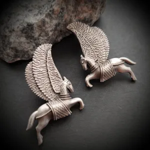 Silver Look alike Flying Horse Studs