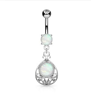 Silver Opal Glitter Vintage Belly Ring