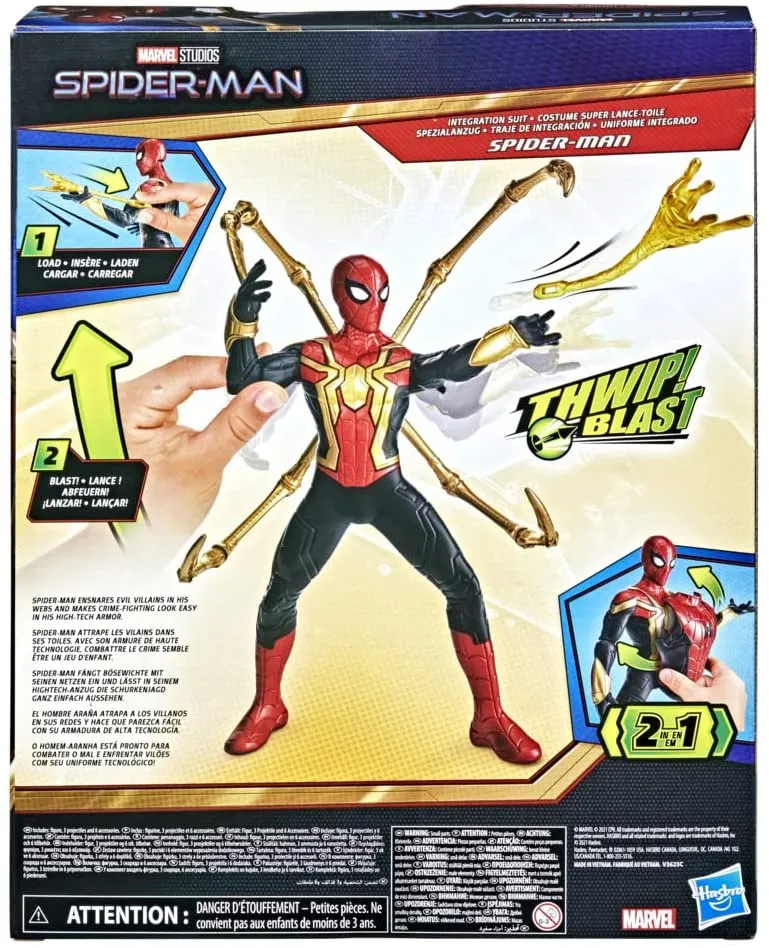 Spider-Man Marvel Deluxe 13-Inch-Scale Thwip Blast Integrated Suit Action Figure, Suit Upgrades, and Web Blaster Accessory